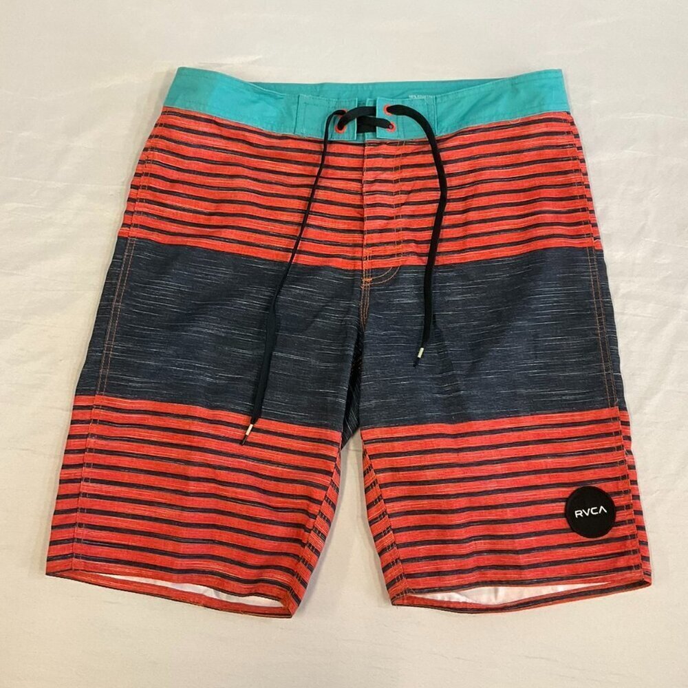 RVCA Striped Board Shorts Orange Blue Black Swim Trunks Size 30